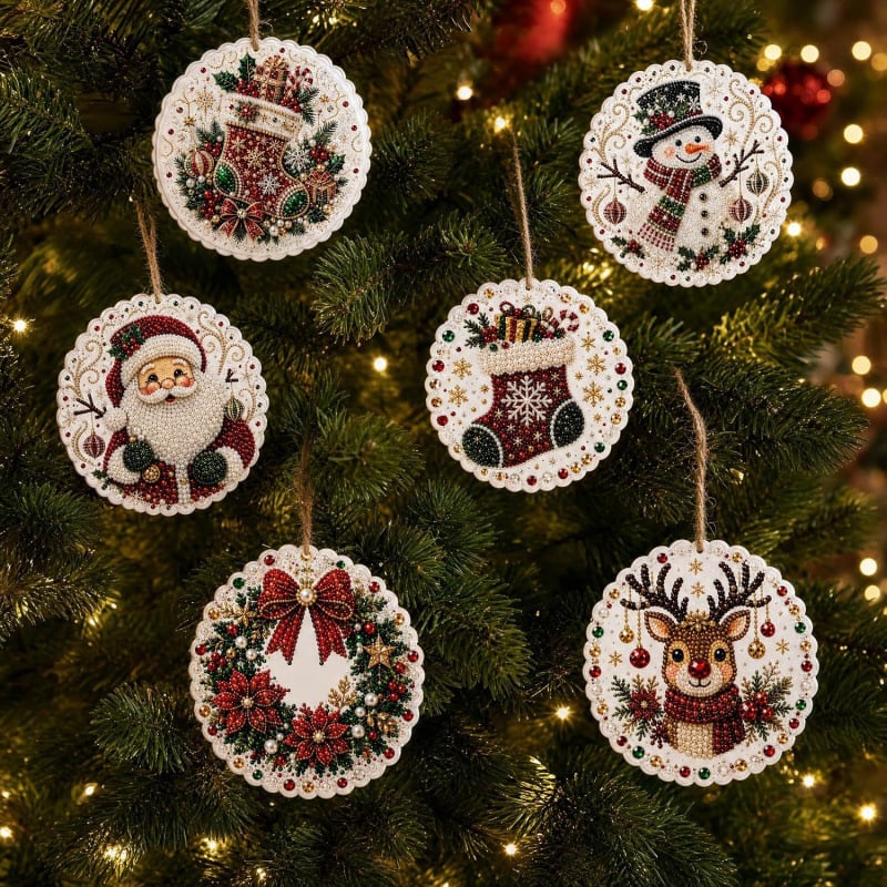 💎 DIY Christmas Diamond Painting Ornament Kit – Sparkly 5D Gem Tree Decor for Family Craft Night