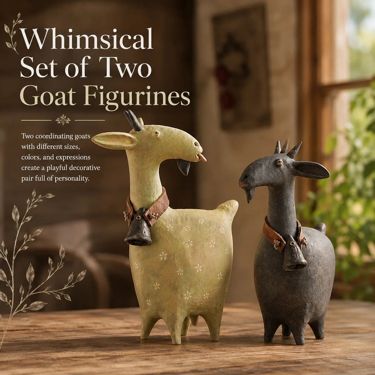 🔔 Farmhouse Goat Figurine Set, Charming Home Accent & Unique Housewarming Gift