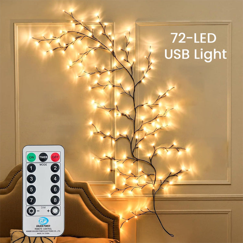✨ LED Branch Wall Light – Flexible Bendable Vine Light with 8 Light Modes for Christmas Decor