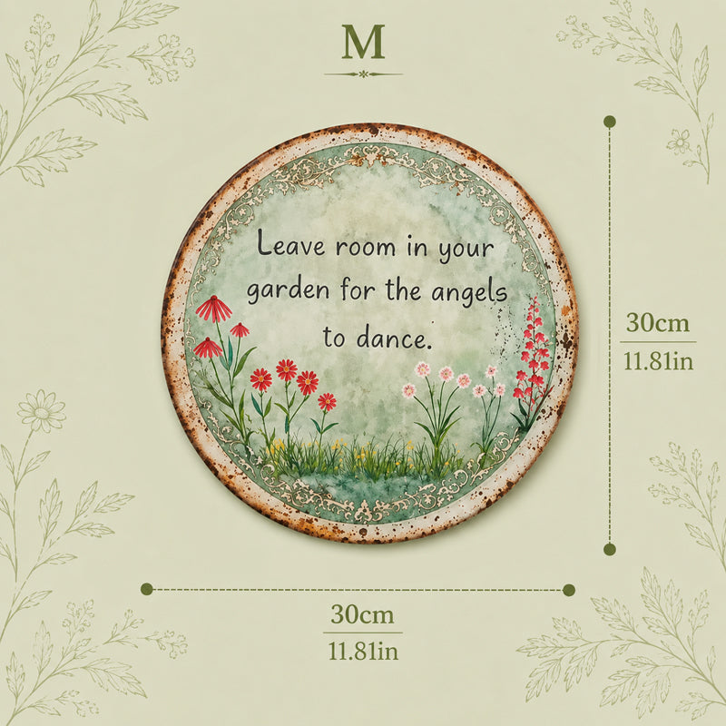 ✨ Handmade Angel Dance Round Metal Sign, Vintage Cottage Garden Wall Decor Gift