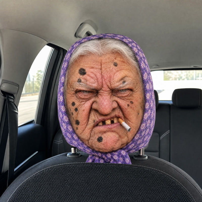 😂 Funny Face Car Headrest Cover – Hilarious Car Interior Decor!