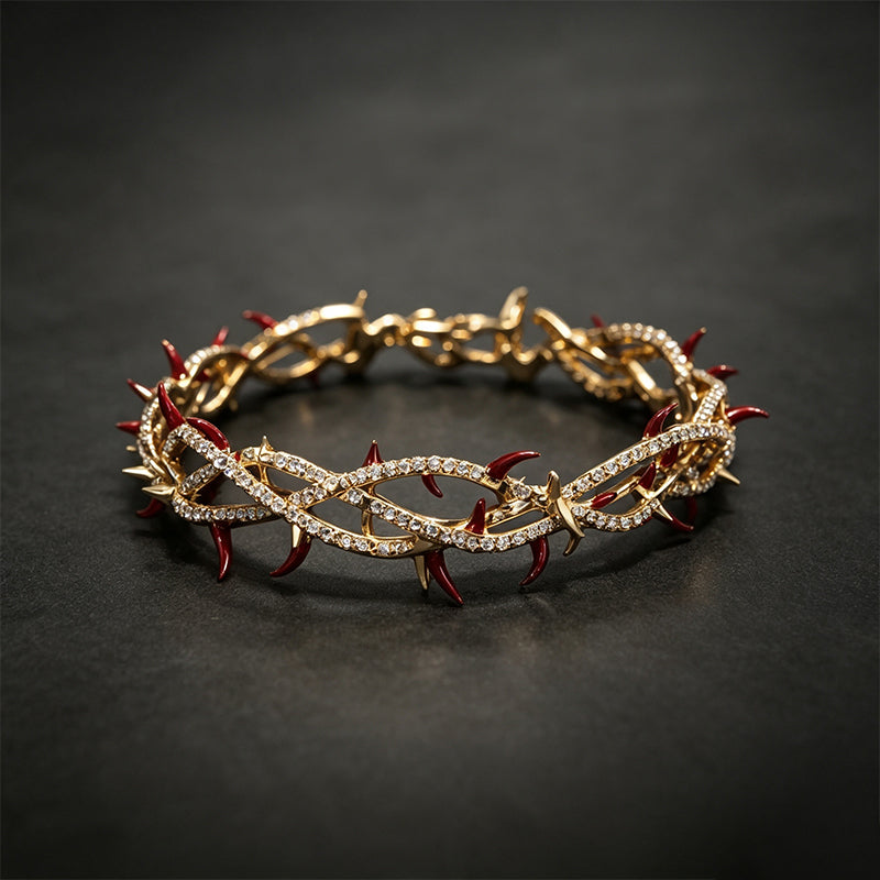✨ Enamel Thorn‑Crown Paved Crystal Gold‑Tone Bracelet