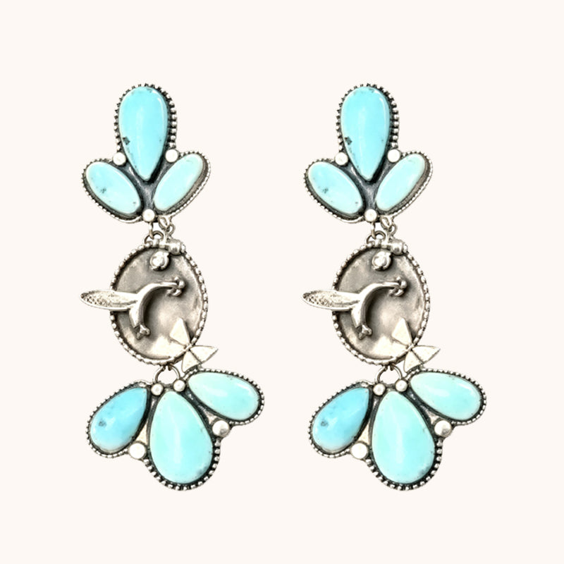 🌵 Bold Western Boho Turquoise Floral Drop Earrings | Unique Vintage Statement Jewellery