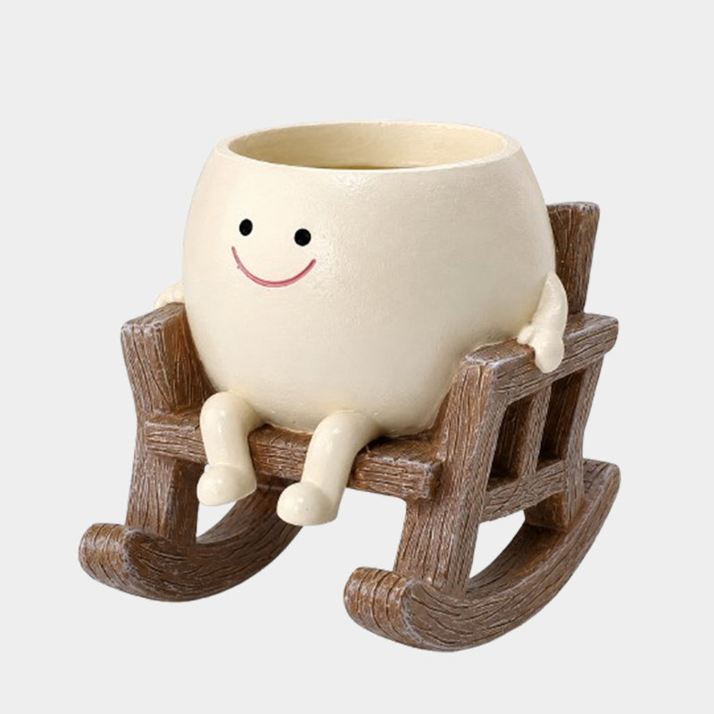 🪑 Rocking Chair Face Resin Planter | Cute Smiling Character Succulent Pot For Windowsill Desk Decor