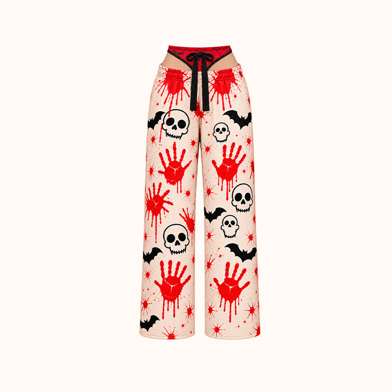 🎃 Spooky Season Allover Print Pants, Perfect for Halloween Night Gatherings