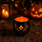 🔮 Hollow‑Cut Witch Cauldron LED Tea‑Light Lamp, Spooky Halloween Tabletop Decor Ornament