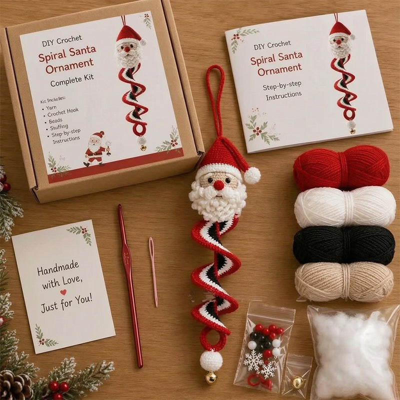 ☃️ Crochet Snowman Spiral Ornament DIY Kit | Complete Beginner-Friendly Set with Soft Yarn, Crochet Hook, Festive Beads, Snowflakes & Step-by-Step Guide 🧶🎄✨
