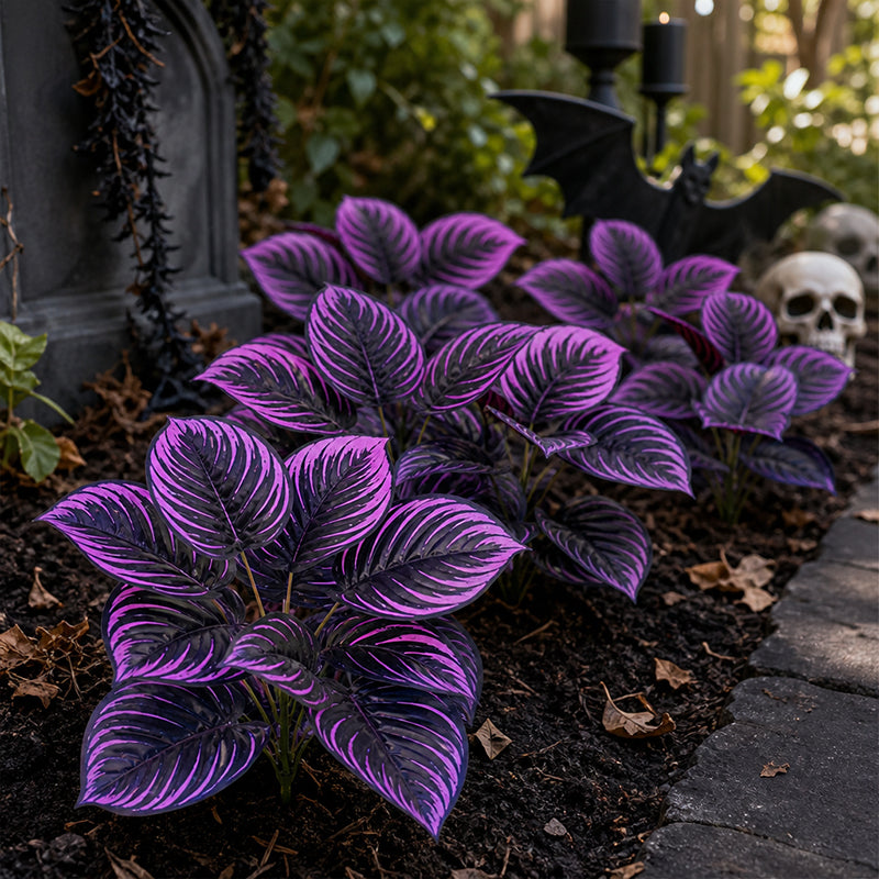 🏡🖤Artificial Purple Calathea Plant – Gothic Fall & Halloween Faux Plant