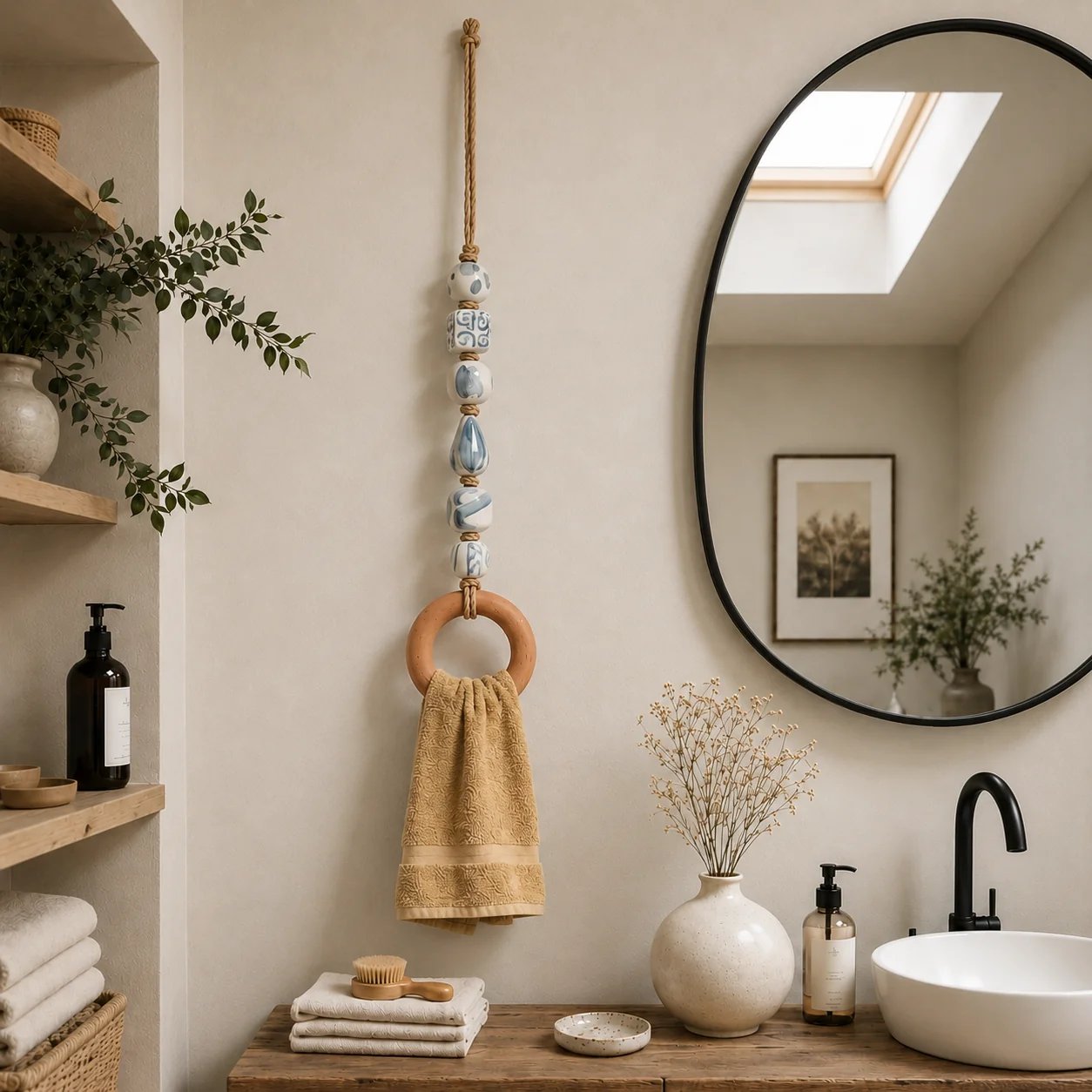 🧺 Beaded Wooden‑Ring Towel Hanger ✨ Boho‑Style Functional Wall Accent