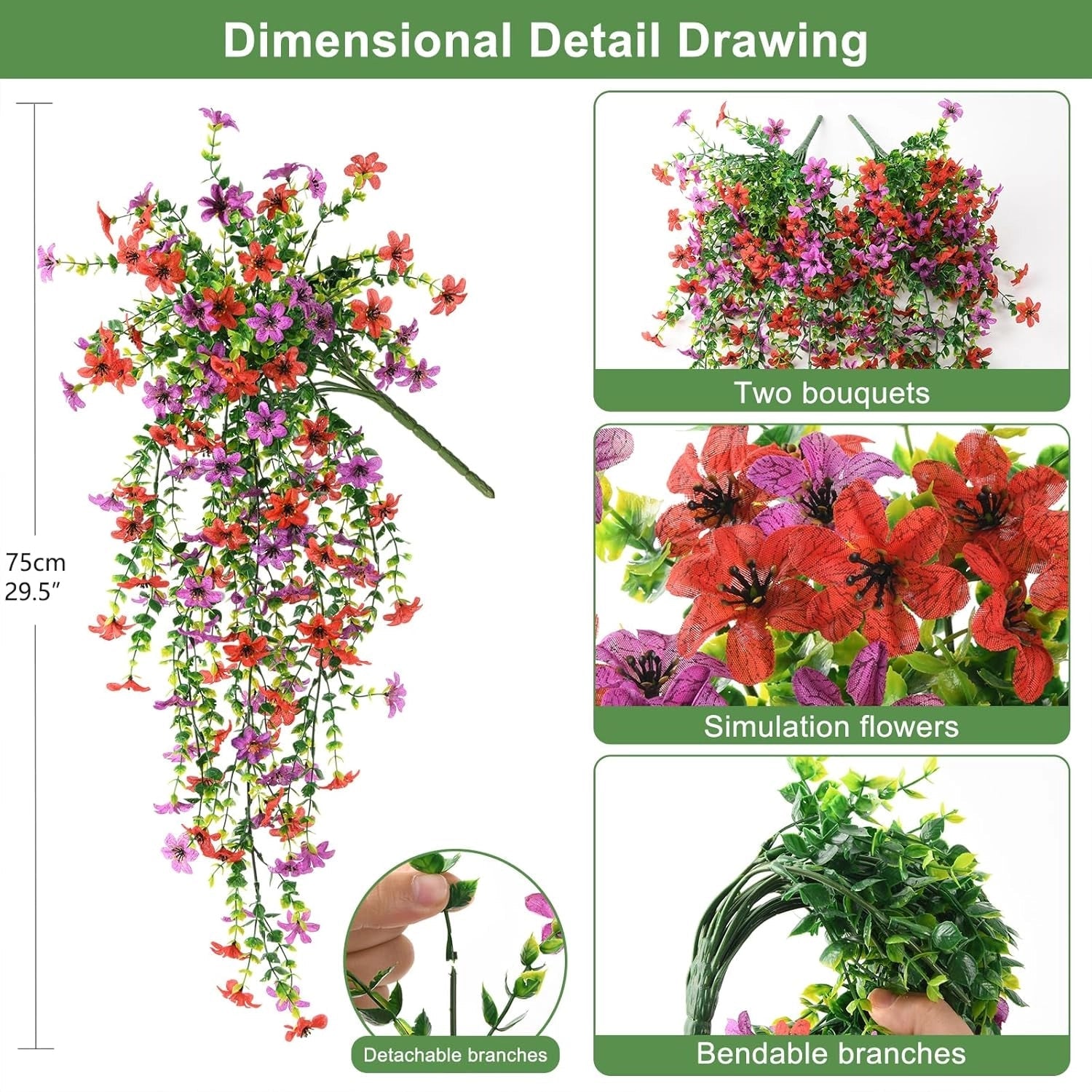 ⏳LAST DAY SPECIAL PRICE: ￡6.99!!🌷Outdoor cascading daisy and eucalyptus flowers – UV resistant