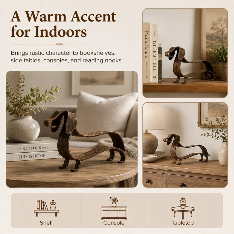 🐶Vintage‑Tone Wiener Dog Accent – Indoor & Garden Ready