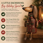 🐾 Vintage Christmas Dachshund Shelf Sitter 🎄 Rustic Farmhouse Holiday Dog Figurine