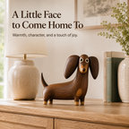 🐶 Wood‑Look Dachshund Sculpture ✨ Warm Walnut‑Tone Tabletop Decor Statue