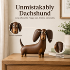 🐶 Wood‑Look Dachshund Sculpture ✨ Warm Walnut‑Tone Tabletop Decor Statue