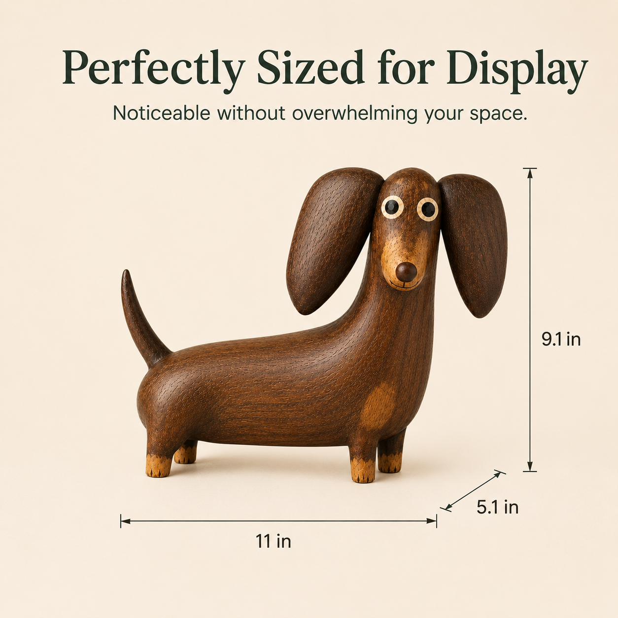 🐶 Wood‑Look Dachshund Sculpture ✨ Warm Walnut‑Tone Tabletop Decor Statue