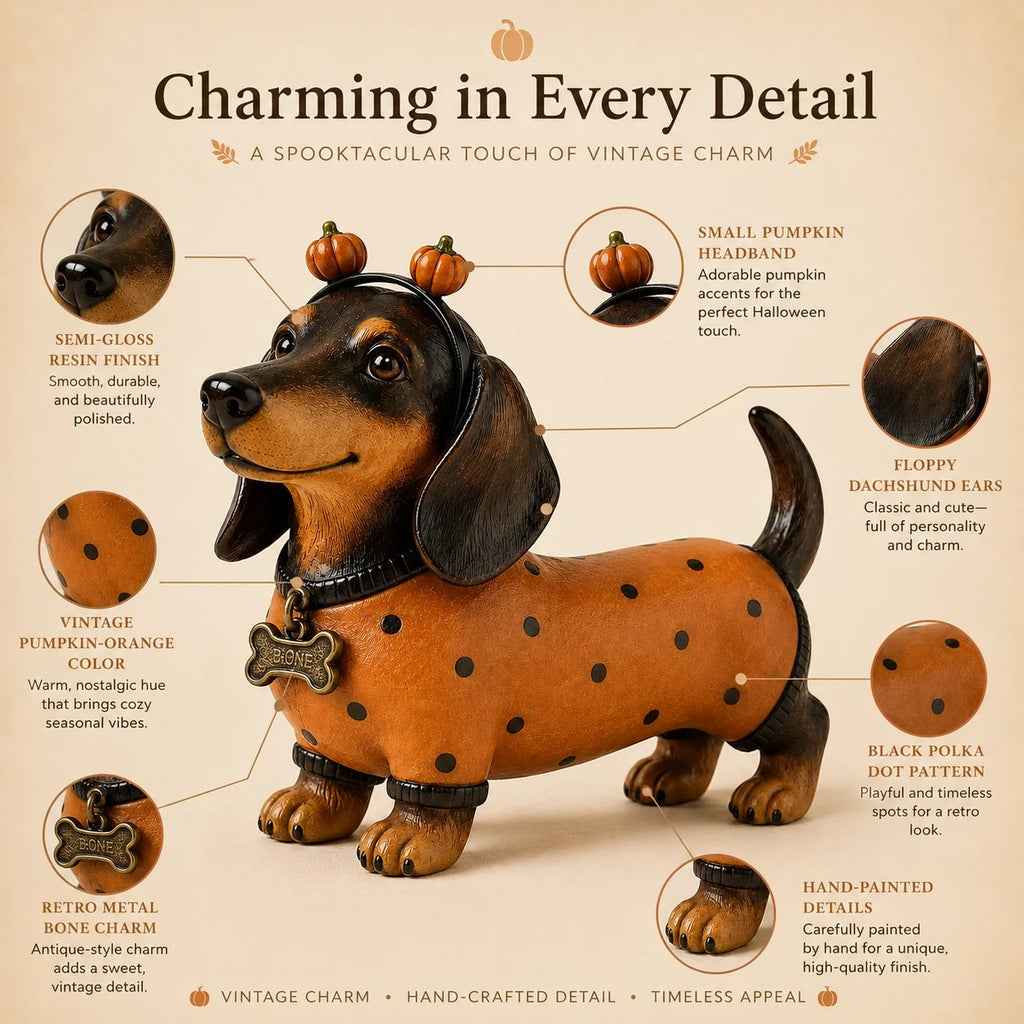 🐶 Spooky‑Cute Dachshund Pumpkin Figurine for Fall Halloween Decor
