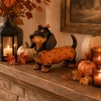 🐶 Spooky‑Cute Dachshund Pumpkin Figurine for Fall Halloween Decor