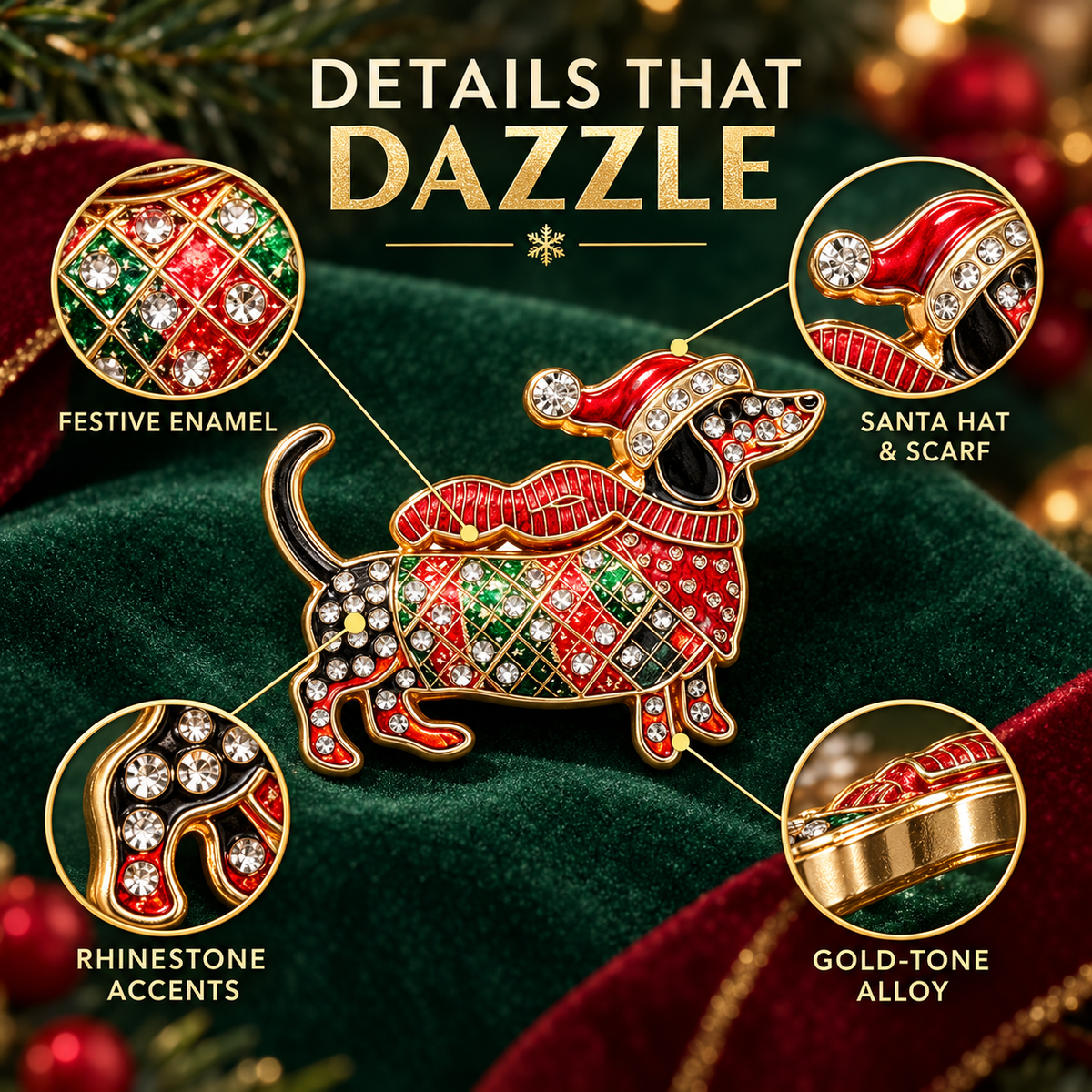 🎄🐾 Christmas Dachshund Brooch for Doxie Lovers