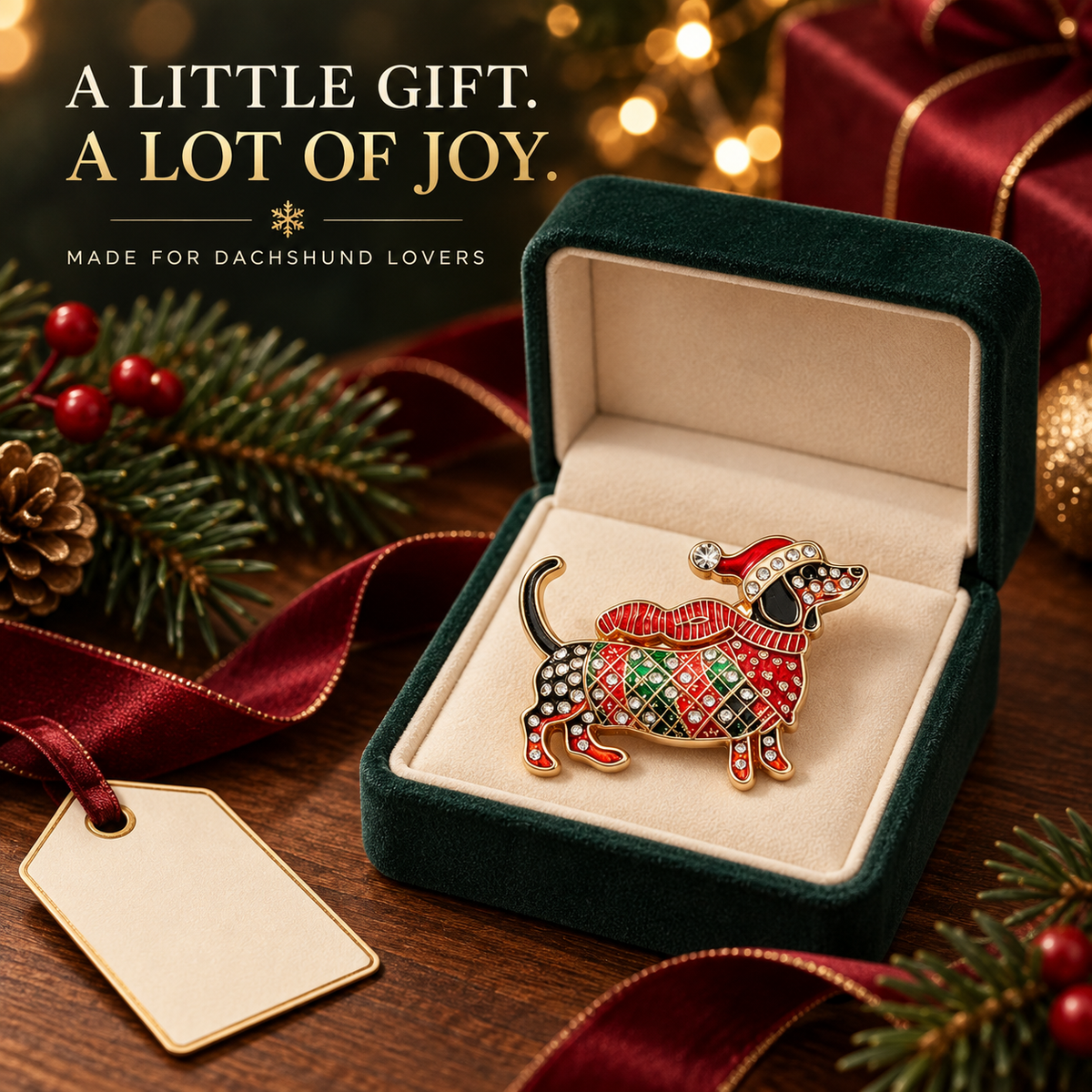 🎄🐾 Christmas Dachshund Brooch for Doxie Lovers