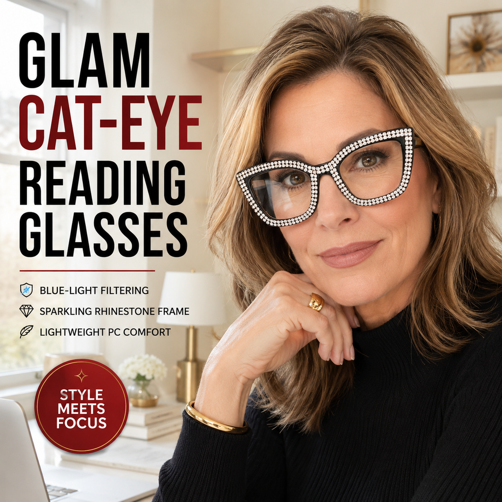 ✨ Sparkling Rhinestone Cat‑Eye Eyewear | Blue‑Light Filter Fashion Readers