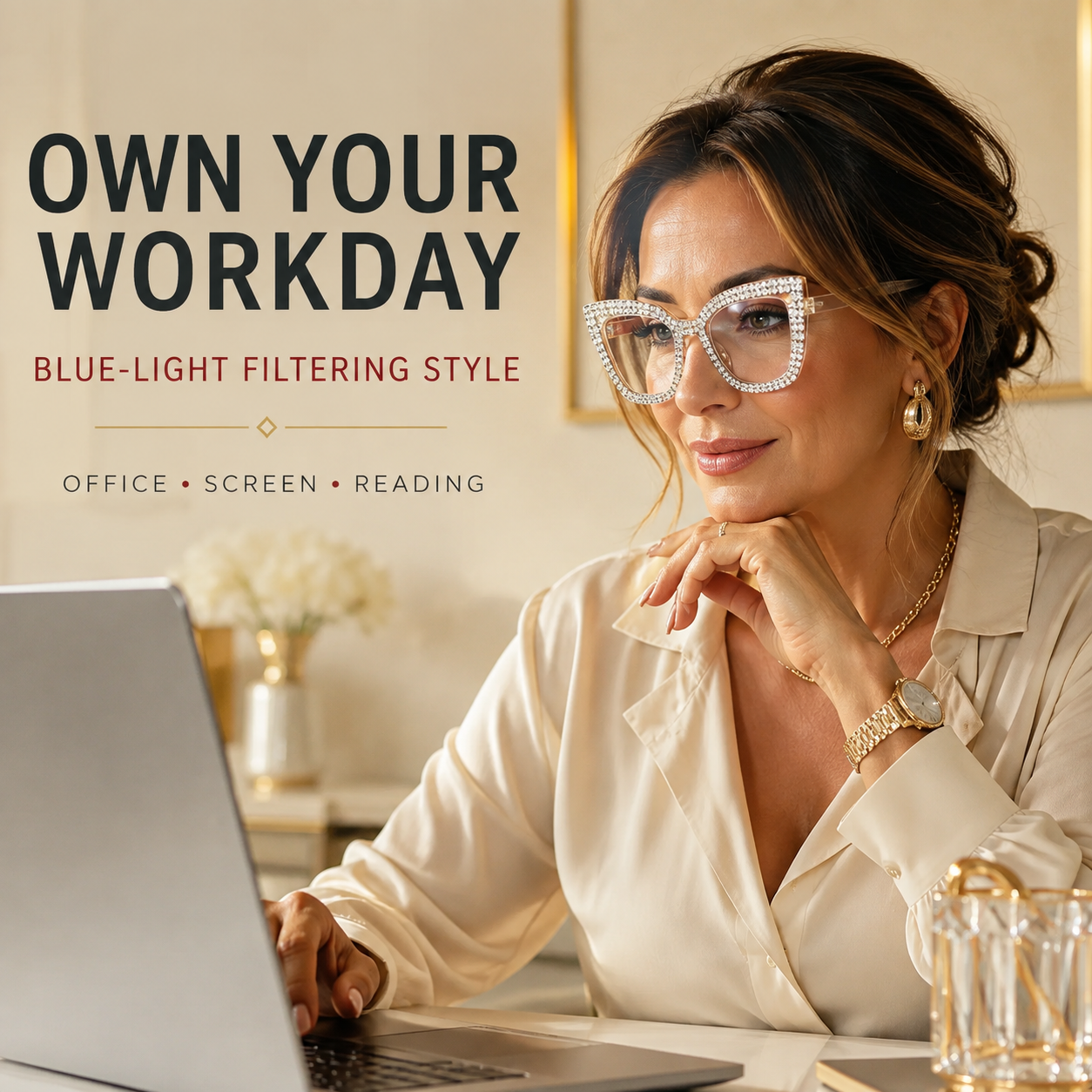 ✨ Sparkling Rhinestone Cat‑Eye Eyewear | Blue‑Light Filter Fashion Readers