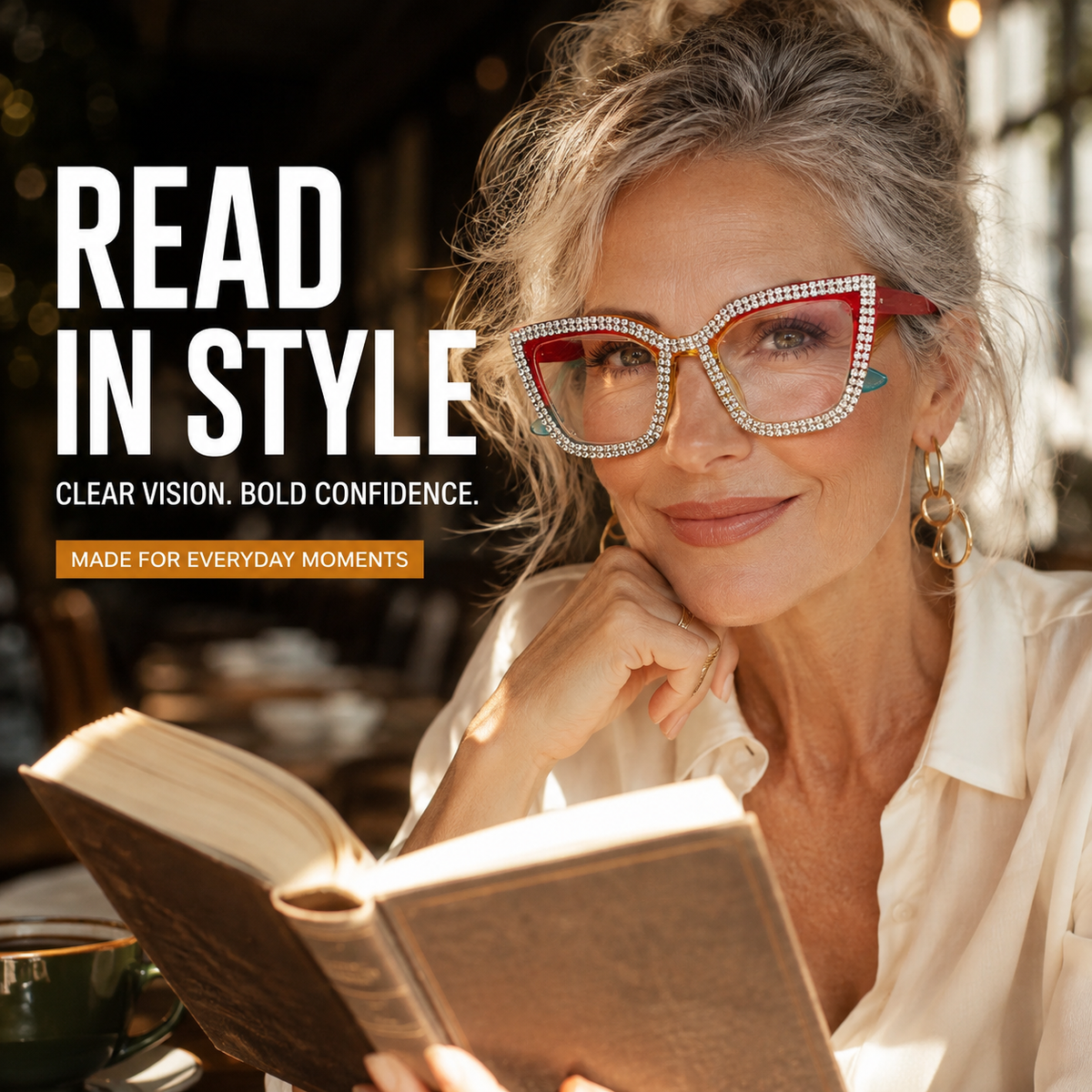 ✨ Sparkling Rhinestone Cat‑Eye Eyewear | Blue‑Light Filter Fashion Readers