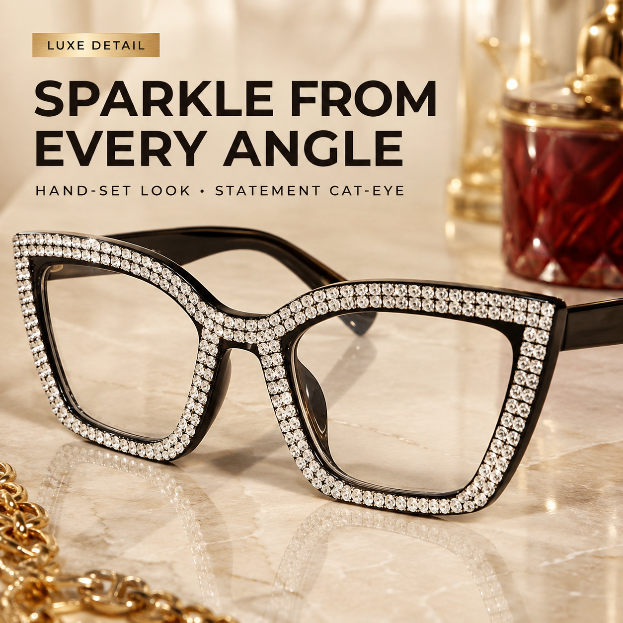 ✨ Sparkling Rhinestone Cat‑Eye Eyewear | Blue‑Light Filter Fashion Readers
