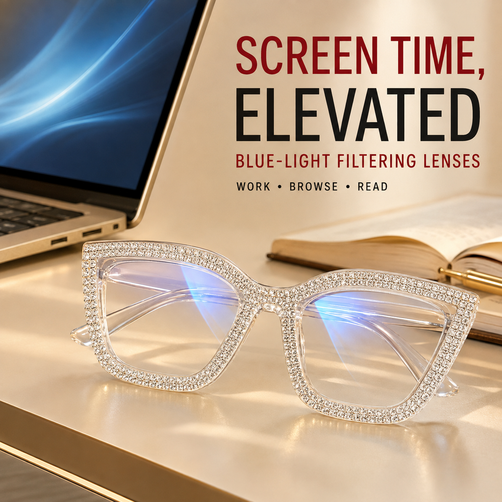 ✨ Sparkling Rhinestone Cat‑Eye Eyewear | Blue‑Light Filter Fashion Readers