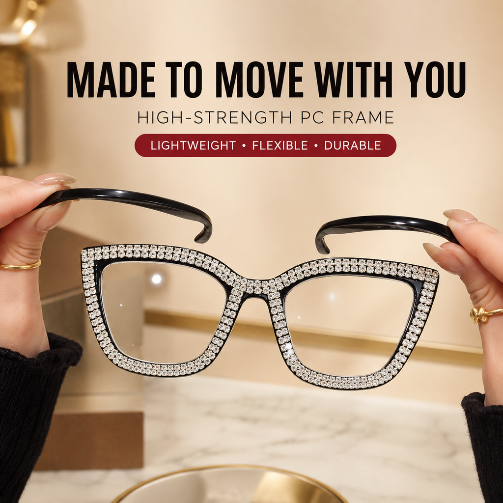 ✨ Sparkling Rhinestone Cat‑Eye Eyewear | Blue‑Light Filter Fashion Readers