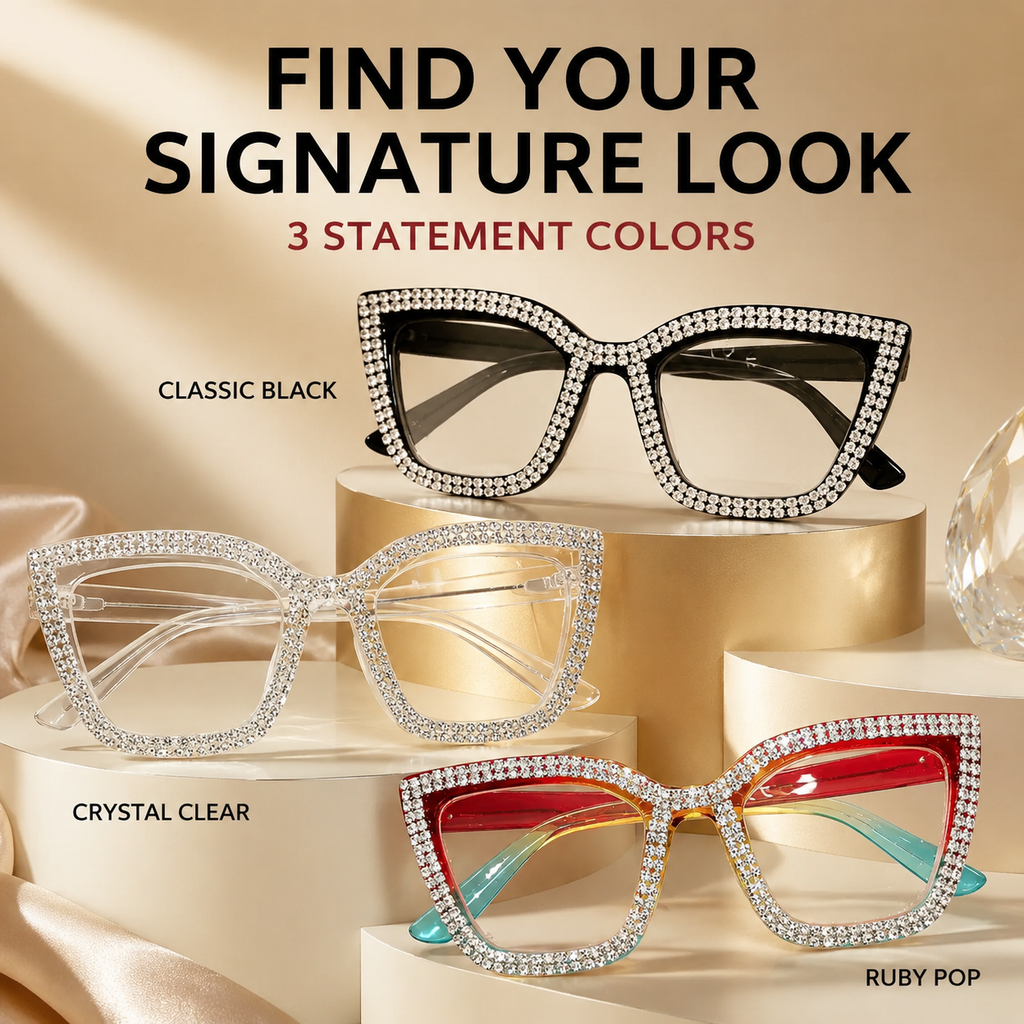 ✨ Sparkling Rhinestone Cat‑Eye Eyewear | Blue‑Light Filter Fashion Readers