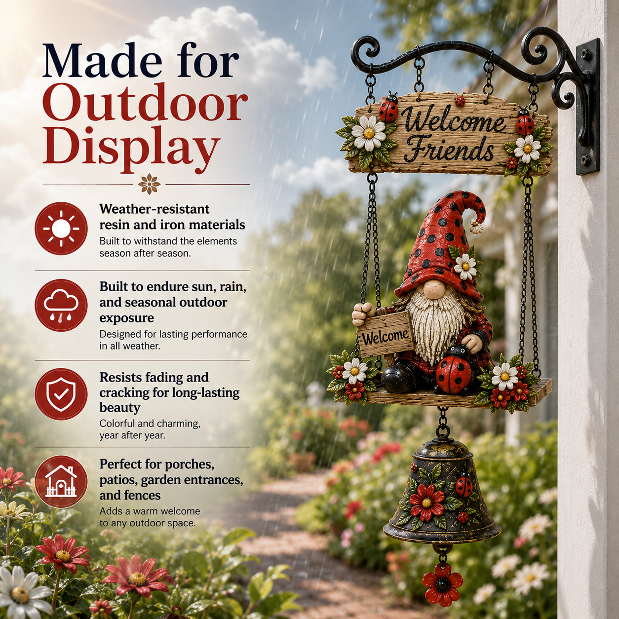 🔥Limited time 50% OFF – 🧙Rustic Garden Gnome Bell Outdoor Decor 🐞🌼