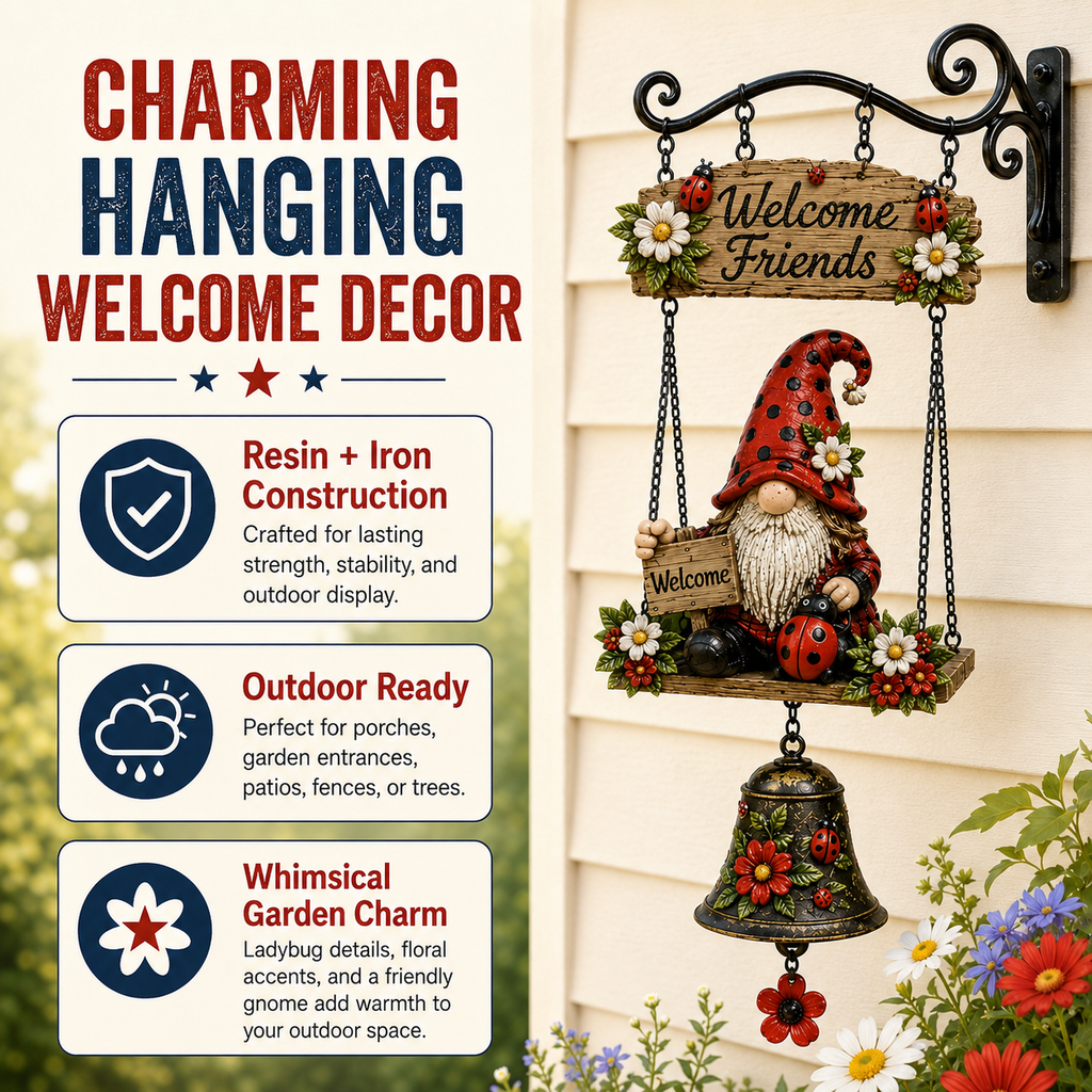 🔥Limited time 50% OFF – 🧙Rustic Garden Gnome Bell Outdoor Decor 🐞🌼