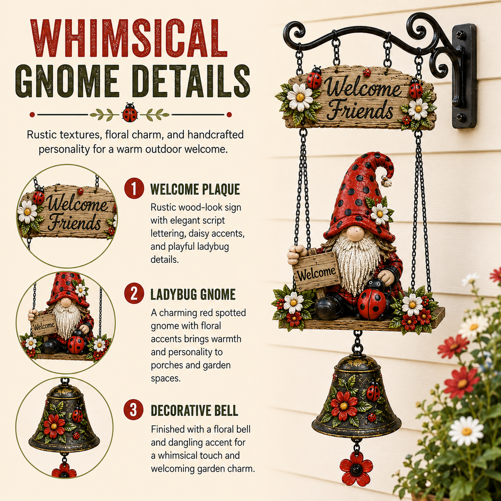 🔥Limited time 50% OFF – 🧙Rustic Garden Gnome Bell Outdoor Decor 🐞🌼