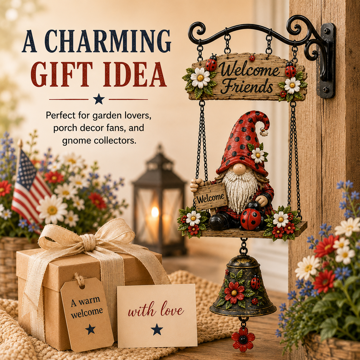 🔥Limited time 50% OFF – 🧙Rustic Garden Gnome Bell Outdoor Decor 🐞🌼