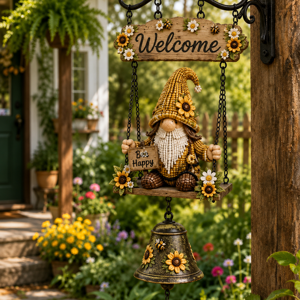 🔥Limited time 50% OFF – 🧙Rustic Garden Gnome Bell Outdoor Decor 🐞🌼