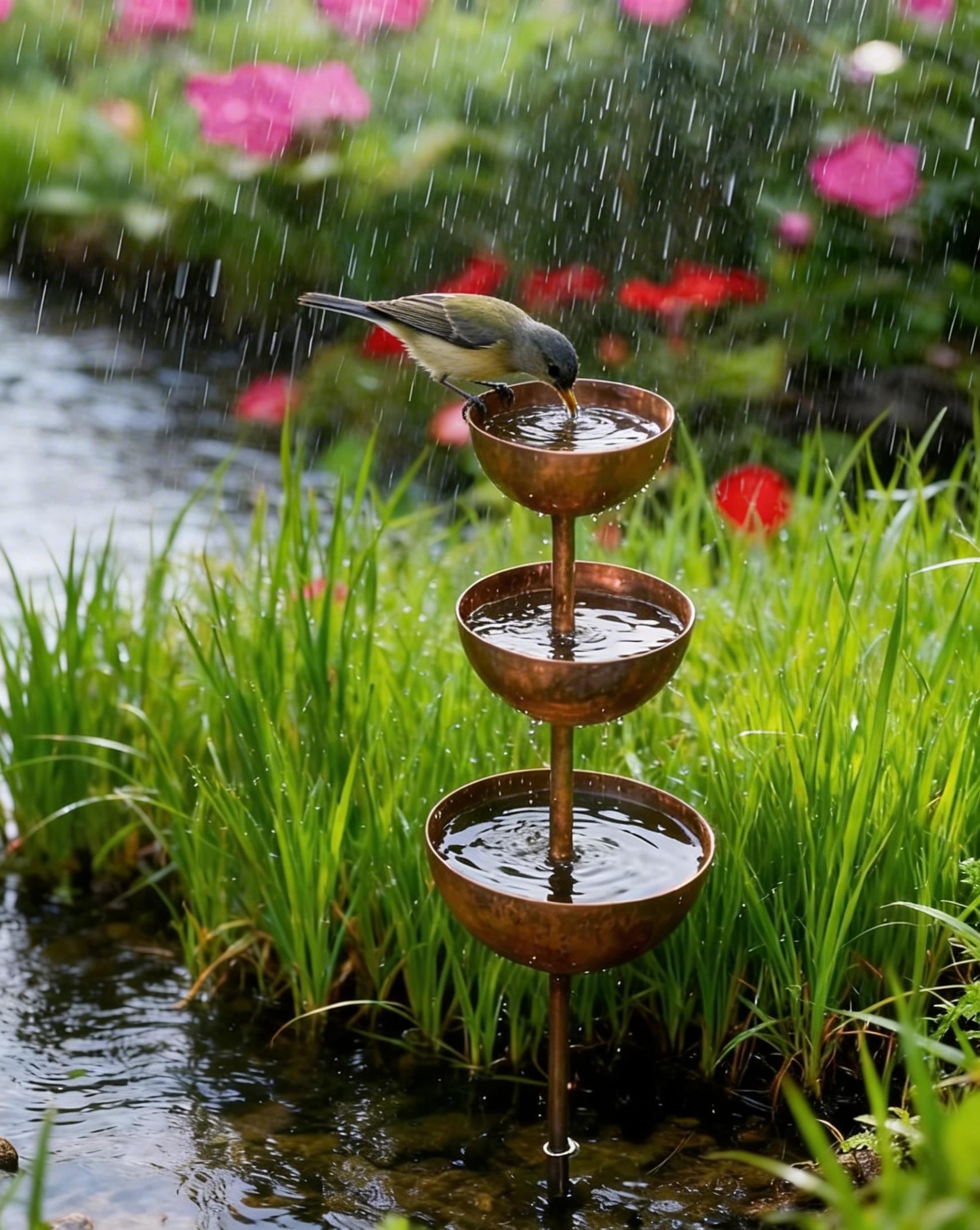🌧️ Rainwater collector – plant support🐦 Metal garden ornament