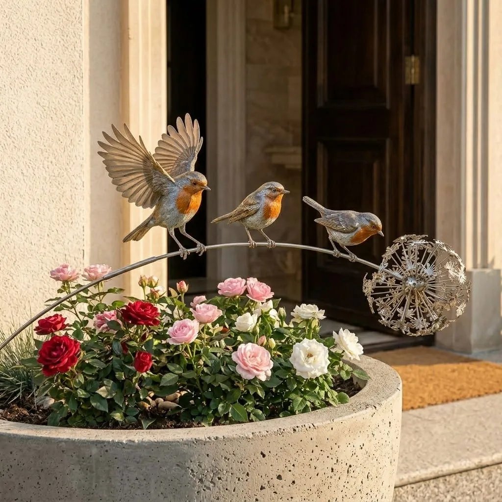 Robin Memorial Garden Stake – “Loved Ones Are Near”🕊️