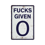 Fucks Given 0 Vintage Metal Sign – Funny Man Cave, Garage & Home Bar Decor🚧🛠️