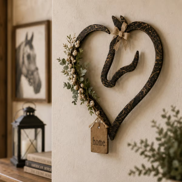 🤎 Western Farmhouse Heart‑Frame Horse‑Head Wall Hanging | Equestrian Porch & Entryway Statement Decor