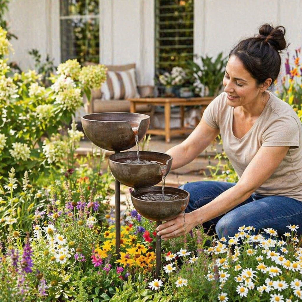 🌧️ Self-filling bird bath using rainwater 🐦 Weatherproof, for outdoor gardens