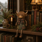 🐮✨Festive Highland Cow Shelf Sitter – Rustic Christmas Home Decor