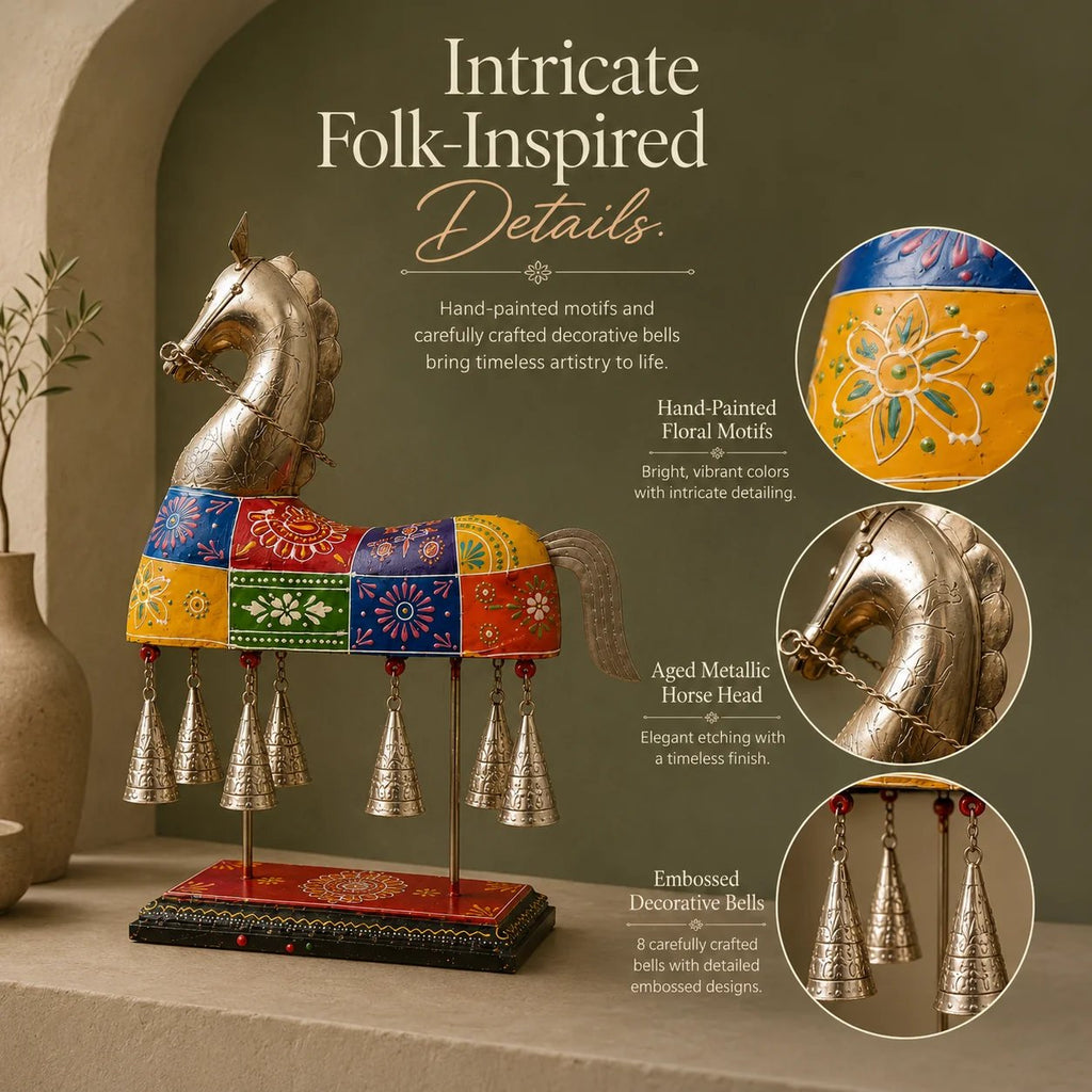 ✨ Hand‑Painted Horse Wind Chime Sculpture 🐎 Folk‑Art Tabletop Statement Decor