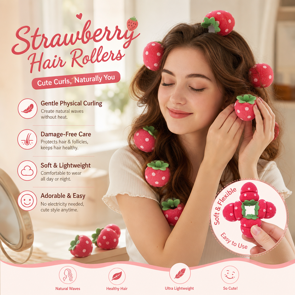 ⏳LAST DAY SPECIAL PRICE: ￡7.99!!🍓Strawberry Sponge Hair Curlers – Soft Heatless Curling Balls