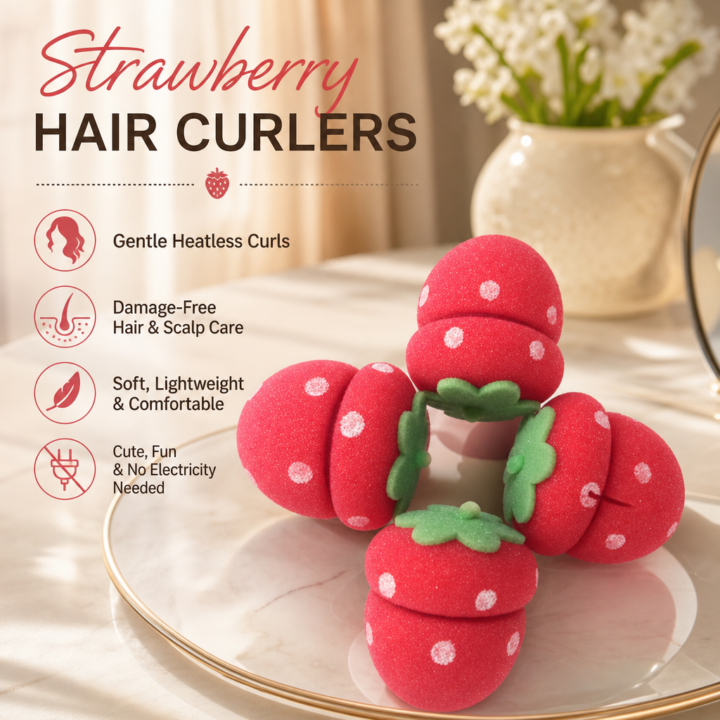 ⏳LAST DAY SPECIAL PRICE: ￡7.99!!🍓Strawberry Sponge Hair Curlers – Soft Heatless Curling Balls