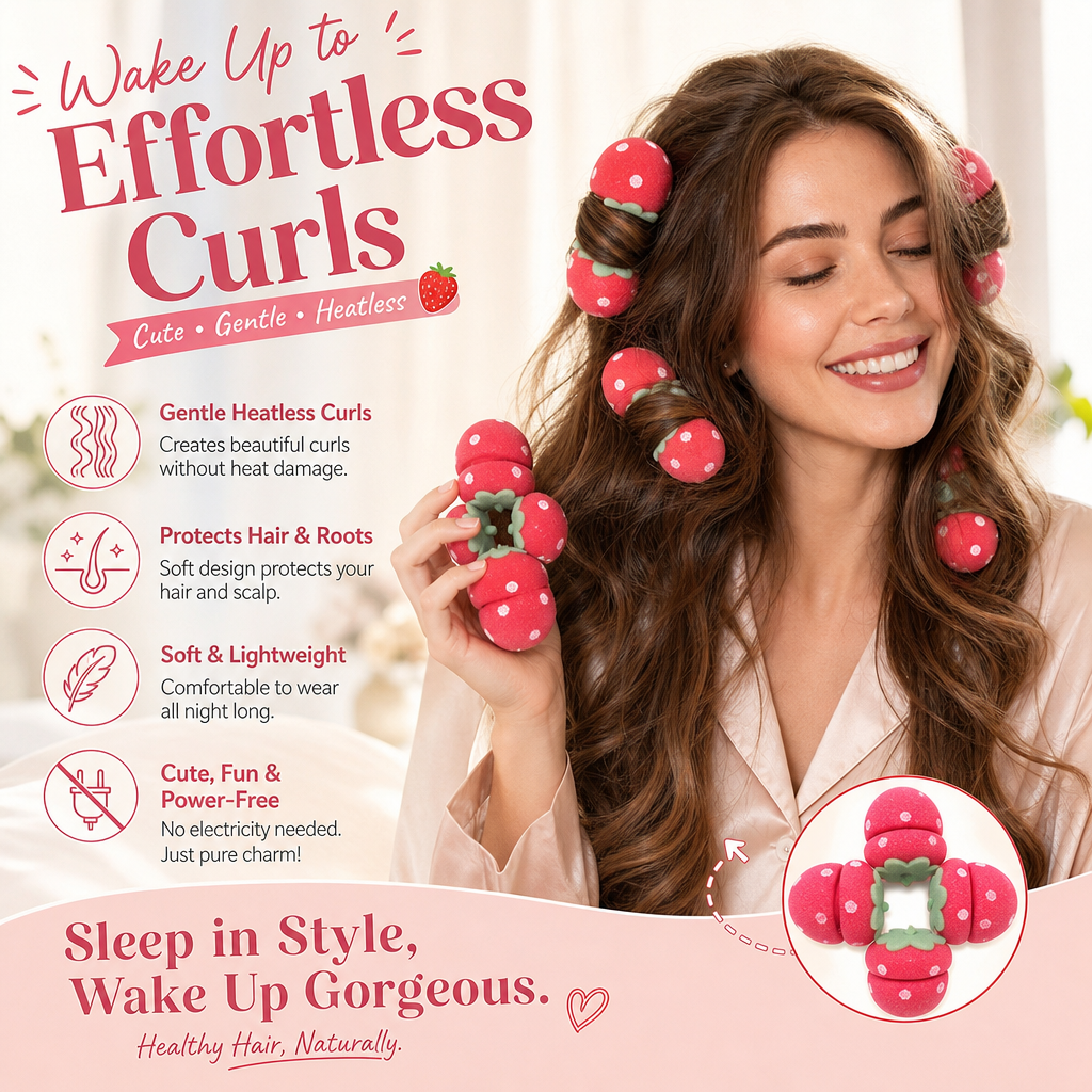 ⏳LAST DAY SPECIAL PRICE: ￡7.99!!🍓Strawberry Sponge Hair Curlers – Soft Heatless Curling Balls