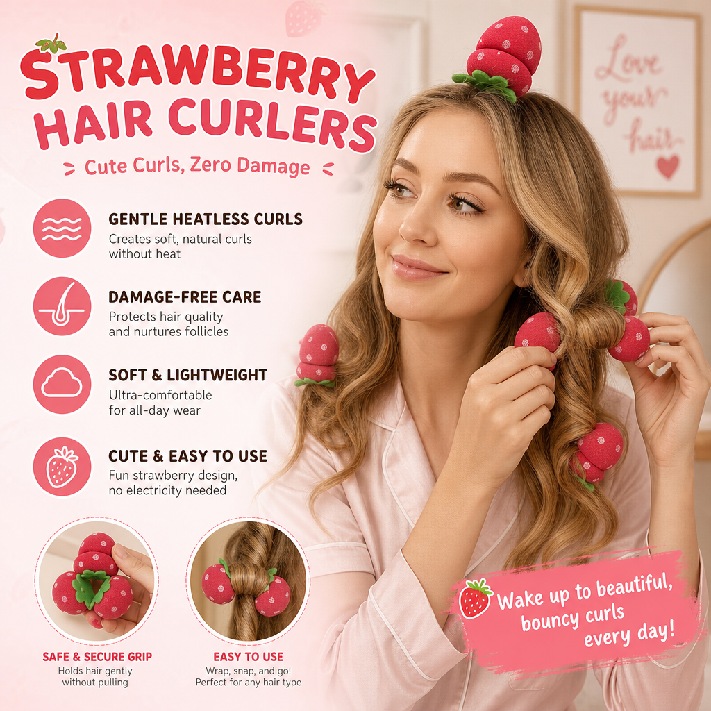 ⏳LAST DAY SPECIAL PRICE: ￡7.99!!🍓Strawberry Sponge Hair Curlers – Soft Heatless Curling Balls