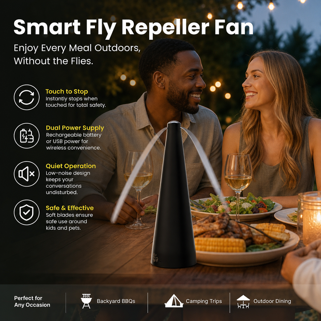 ☀️Plug-In Fly Repellent Fan – Outdoor Fly & Mosquito Control Device