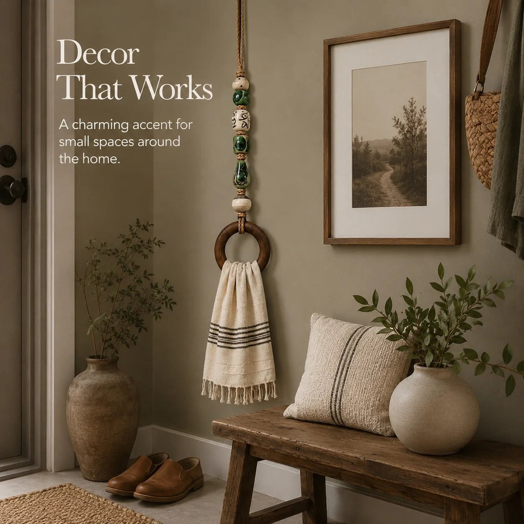 🧺 Beaded Wooden‑Ring Towel Hanger ✨ Boho‑Style Functional Wall Accent