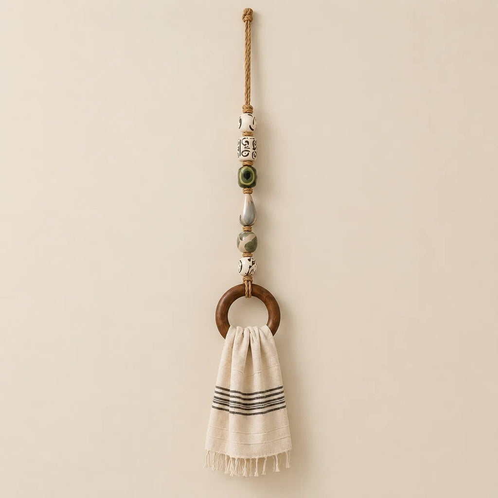 🧺 Beaded Wooden‑Ring Towel Hanger ✨ Boho‑Style Functional Wall Accent