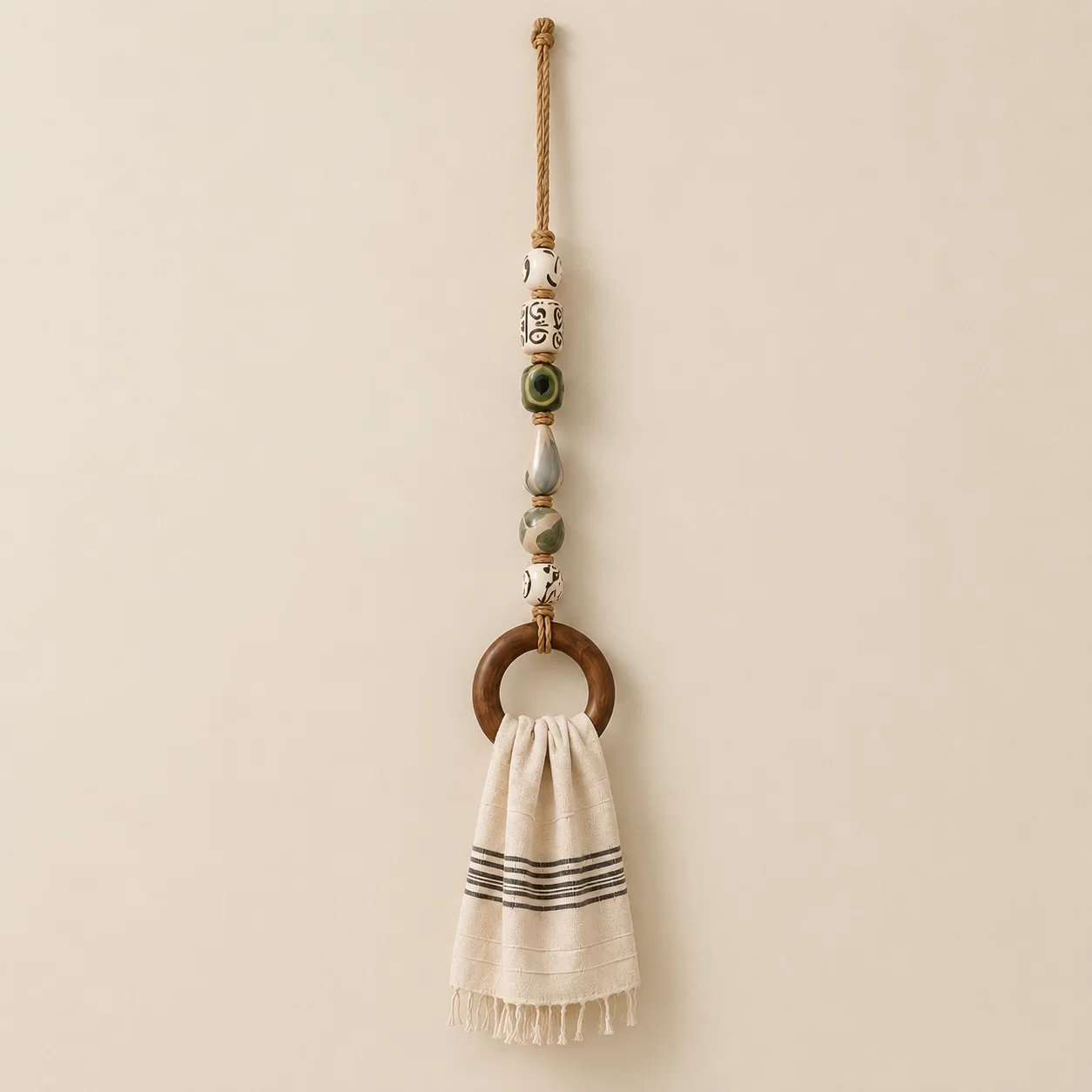 🧺 Beaded Wooden‑Ring Towel Hanger ✨ Boho‑Style Functional Wall Accent